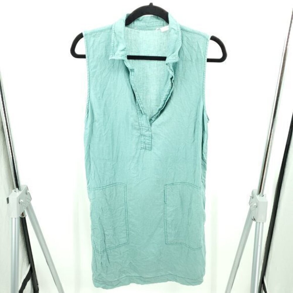 TJ Maxx 100% Linen Sleeveless Popover Mini Dress M aqua/turquoise/blue green